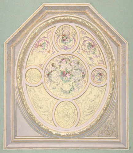 Design for a ceiling by Jules-Edmond-Charles Lachaise, drawing, 1850-1900