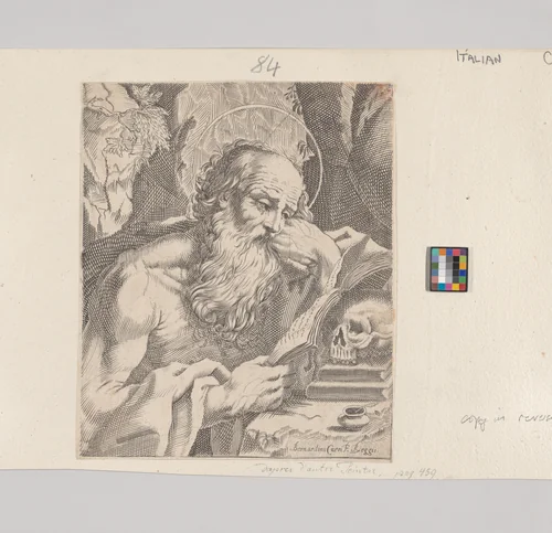 Saint Jerome Reading by Bernardino Curti, print, 1630-1679