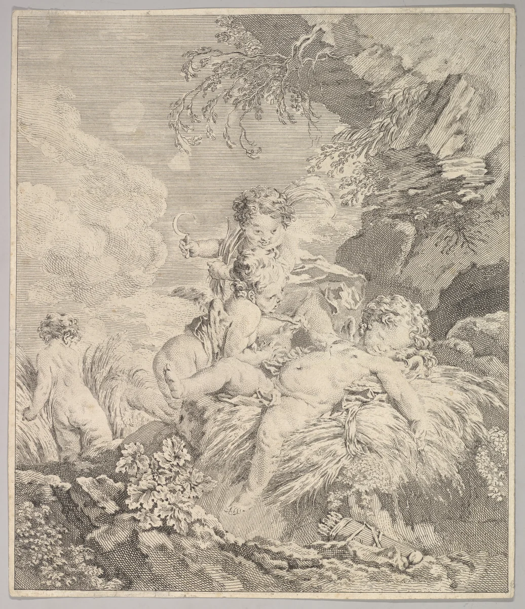 Cupids Tickling Each Other by anonymous, print, 1720-1800