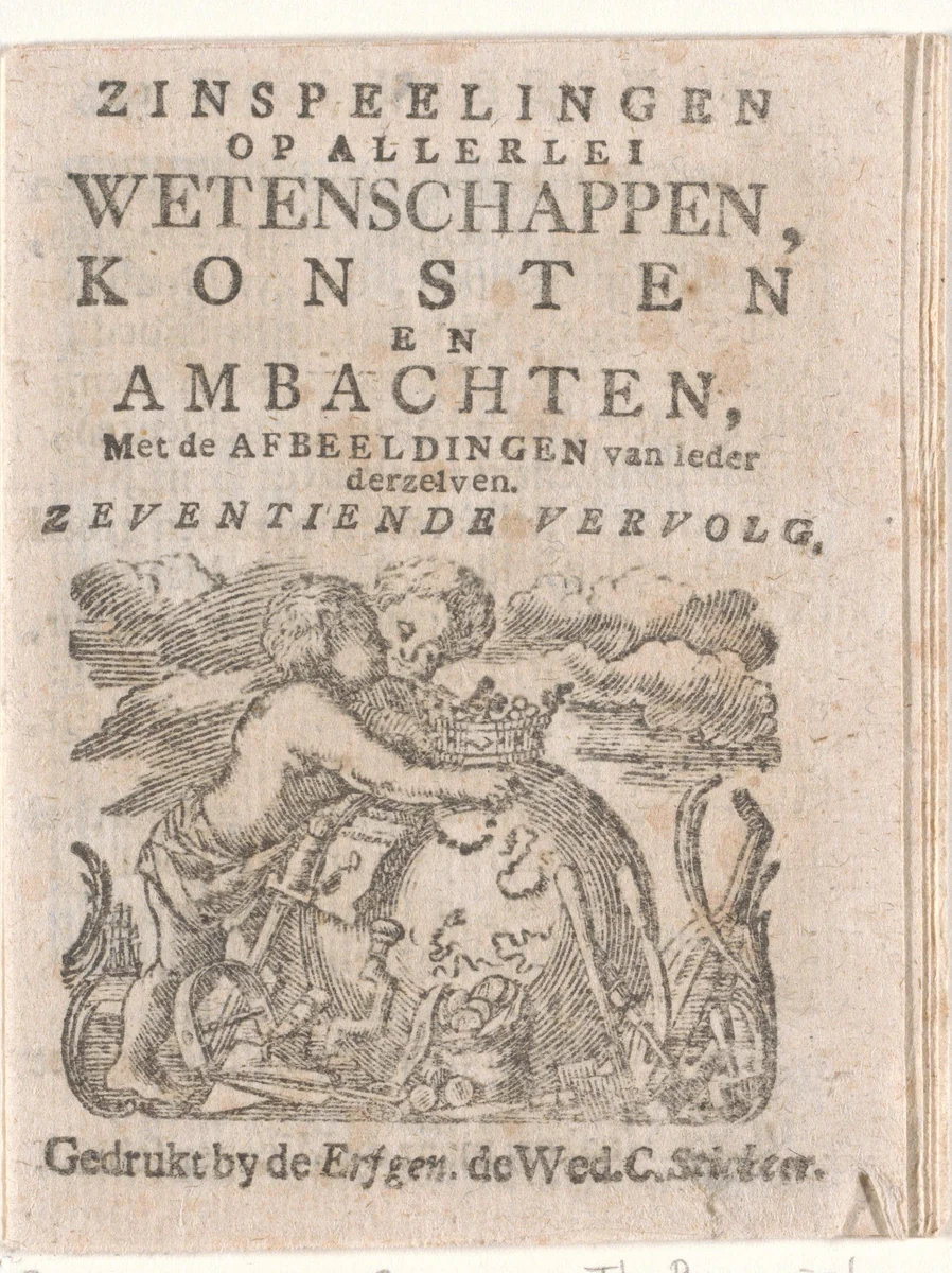 Titelpagina voor: Zinspeelingen op allerlei wetenschappen, konsten en ambachten: Continuation 17, 1786 by Hendrik Numan, print, 1786