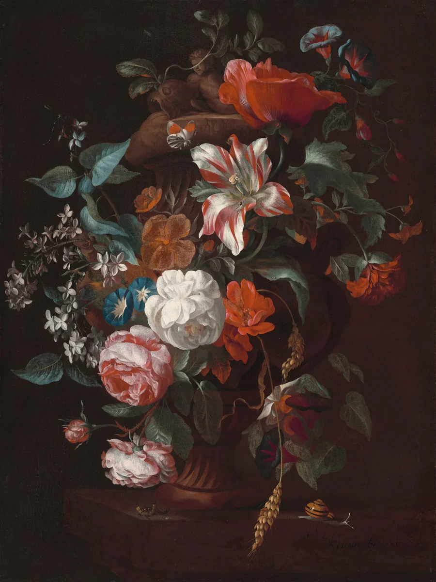 Flowers in a Vase by Philip van Kouwenbergh, painting, 1700