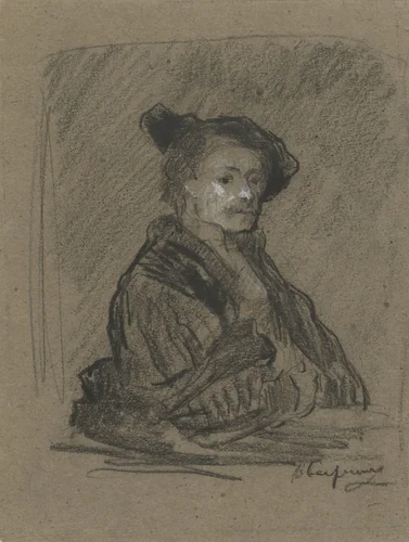 Schets naar zelfportret van Rembrandt by Jean Baptiste Carpeaux, drawing, 1837-1875