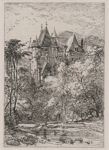 Castle and Stream by Caspar Johann Nepomuk Scheuren, portfolio, 1842