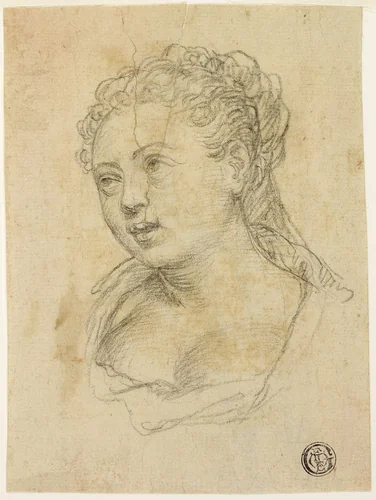 Woman's Head (recto); Sketch of Arm and Hand (verso) by Paolo Veronese, drawing, 1590-1596