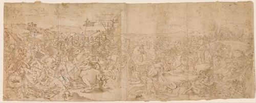 Copy after the Fresco with the Battle of Constantine in the Vatican Palace by Giulio Romano, drawing, 1499-1546