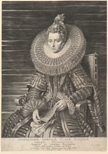 Portrait of the Infanta Isabella Clara Eugenia, Sovereign of the Southern Netherlands by Jan Muller, print, 1615