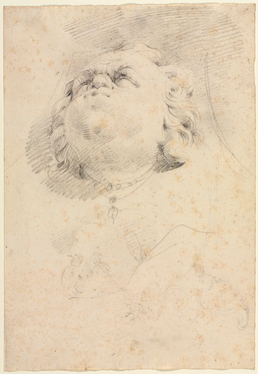 Sketch of a Heads after Giambologna's Neptune Fountain by Christophe Veyrier, drawing, 1649-1659