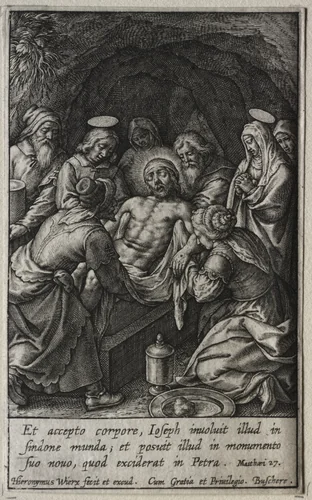 The Passion: The Entombment by Hieronymus Wierix, print, 1614-1624
