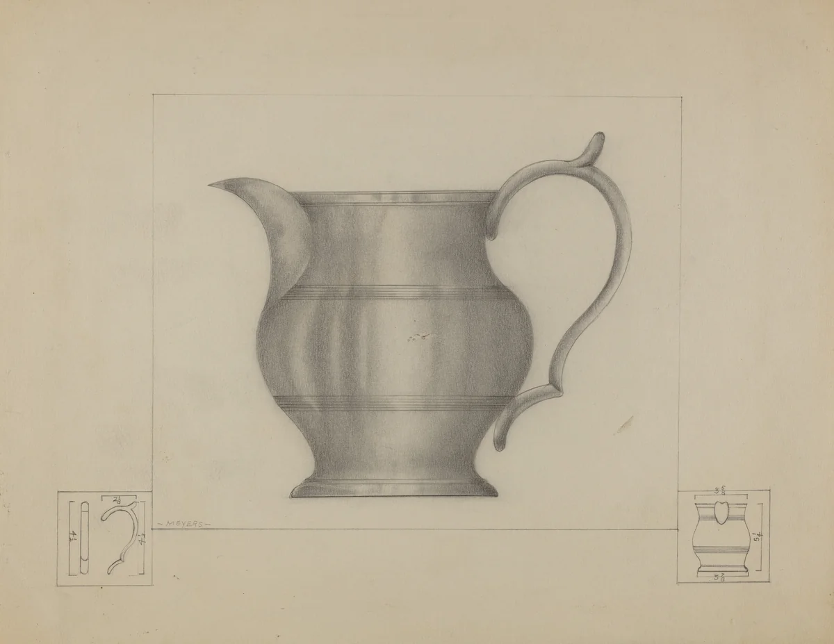 Pewter Pitcher by Henry Meyers, index of american design, 1935-1942