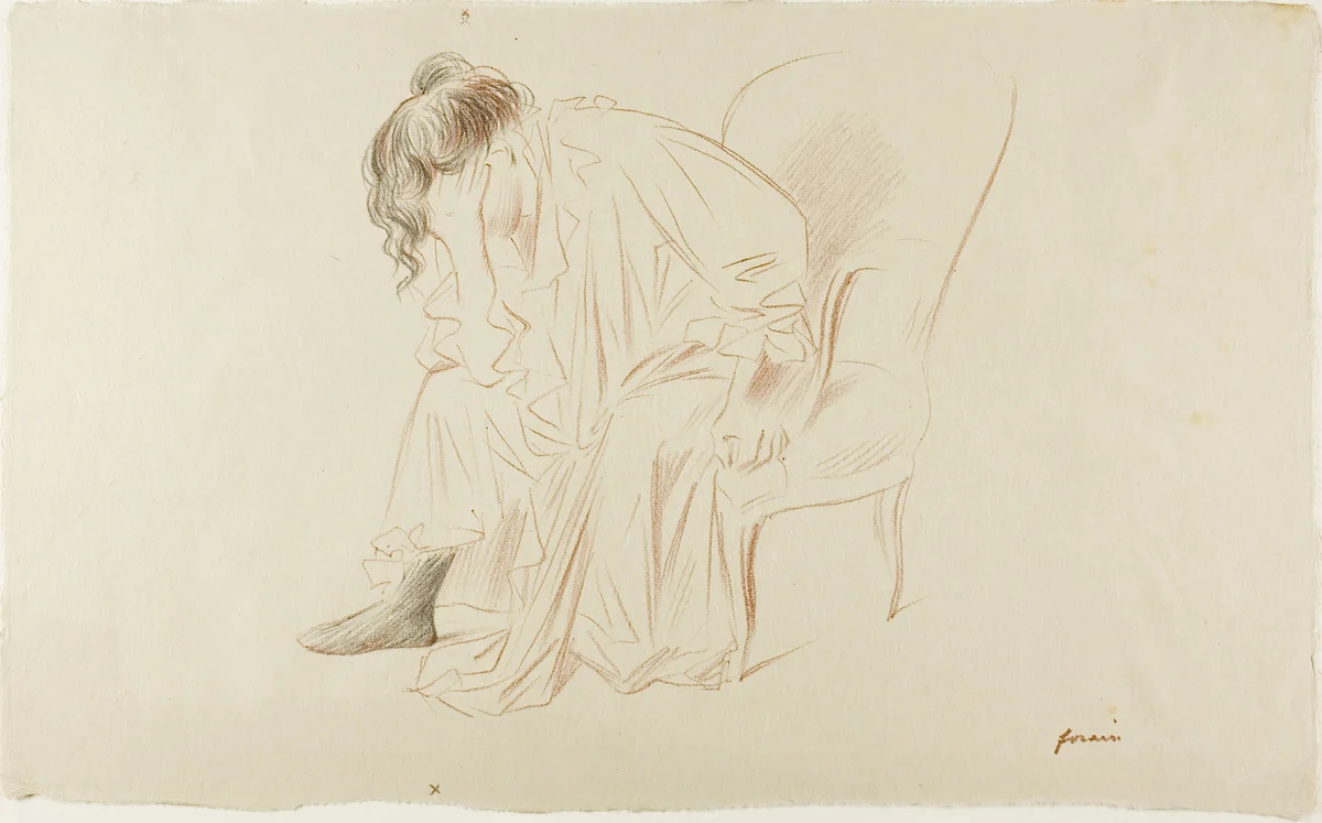 Seated Woman, Head in Right Hand by Jean-Louis Forain, print, 1897