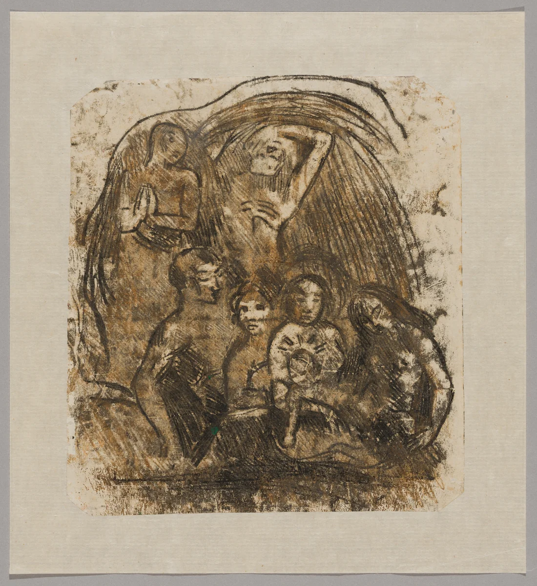 Nativity (Mother and Child Surrounded by Five Figures) by Paul Gauguin, print, 1897-1903
