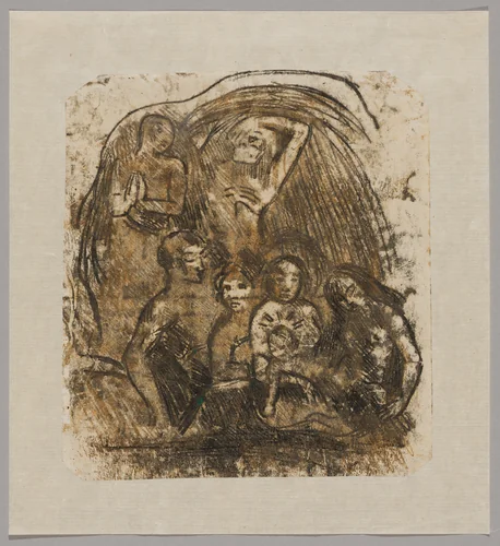 Nativity (Mother and Child Surrounded by Five Figures) by Paul Gauguin, print, 1897-1903