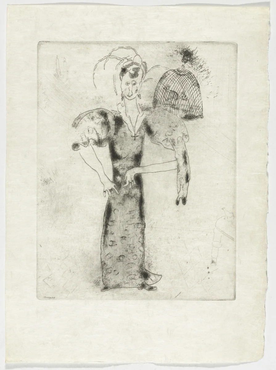 Madame Sobakévitch, plate XXXIII (supplementary suite) from Les Âmes mortes by Marc Chagall, illustrated book, 1923