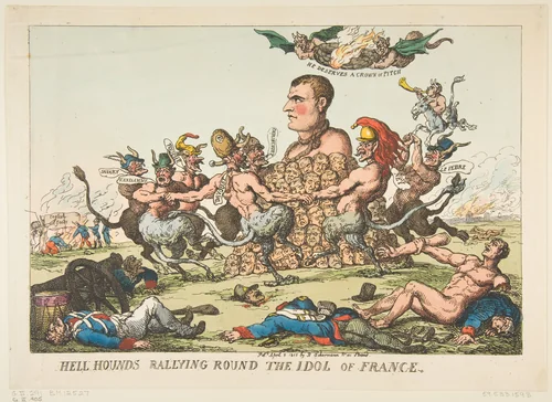Hell Hounds Rallying Round the Idol of France by Thomas Rowlandson, print, 1815