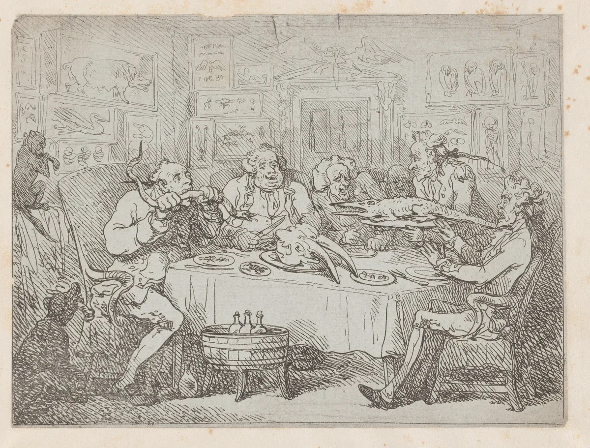 The Banquet Scene: a Repast of the Acclimitative Order (Peter's Prophesy, or the President and the Poet) by Thomas Rowlandson, print, 1787
