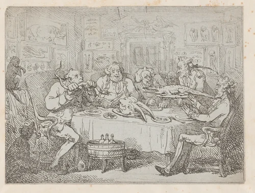 The Banquet Scene: a Repast of the Acclimitative Order (Peter's Prophesy, or the President and the Poet) by Thomas Rowlandson, print, 1787