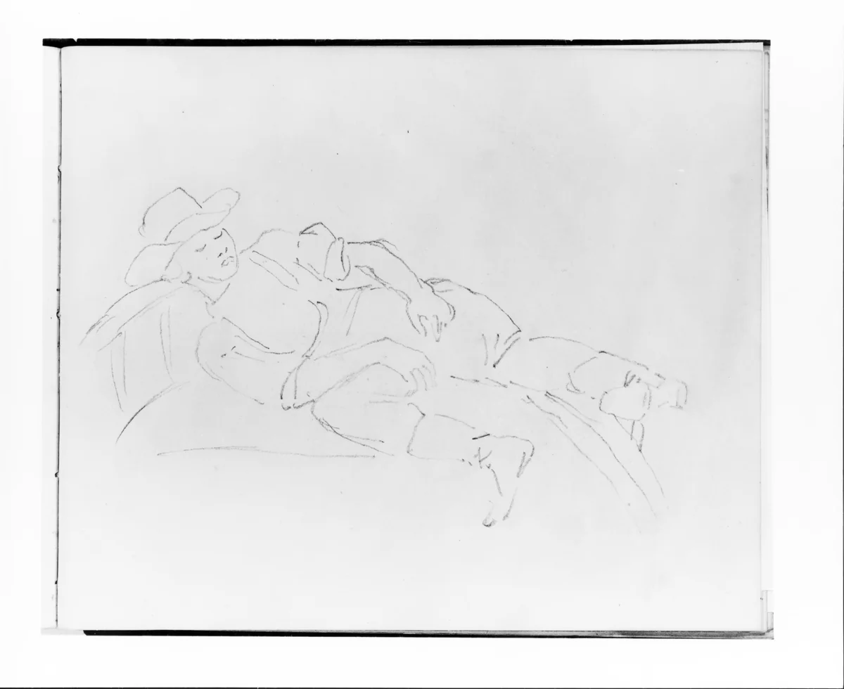 Man Sleeping in a Rowboat (from Sketchbook) by Francis William Edmonds, artwork, 1835-1839