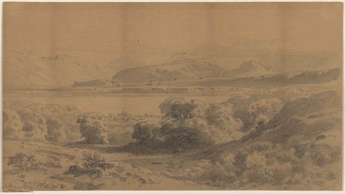 Panorama on a Mountain Lake by Stanislaus Graf von Kalckreuth, drawing, 1857