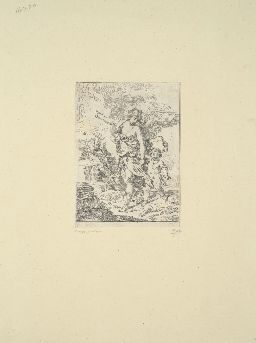 Guardian Angel by Simone Cantarini, print, 1640-1649