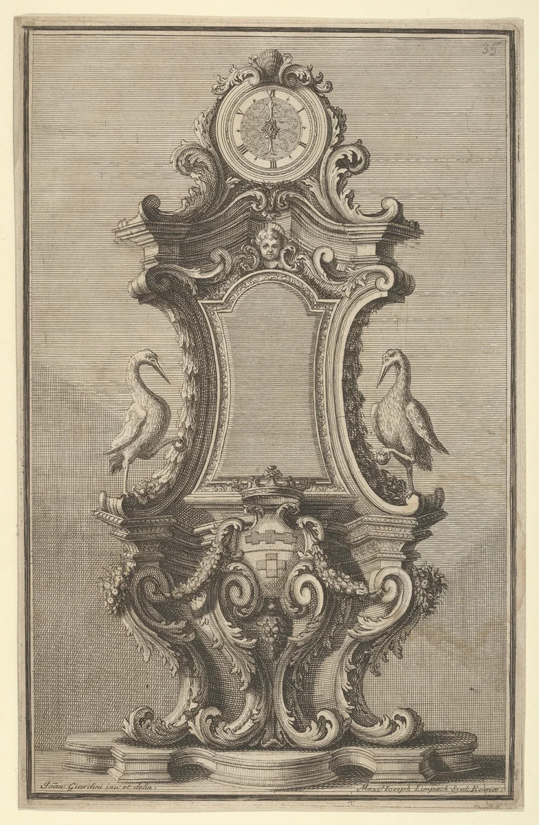 Design for a Clock, from 'Disegni Diversi' by Giovanni Giardini, print, 1714