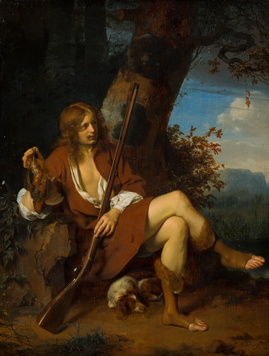 Self-Portrait as a Hunter by Arie de Vois, painting, 1660