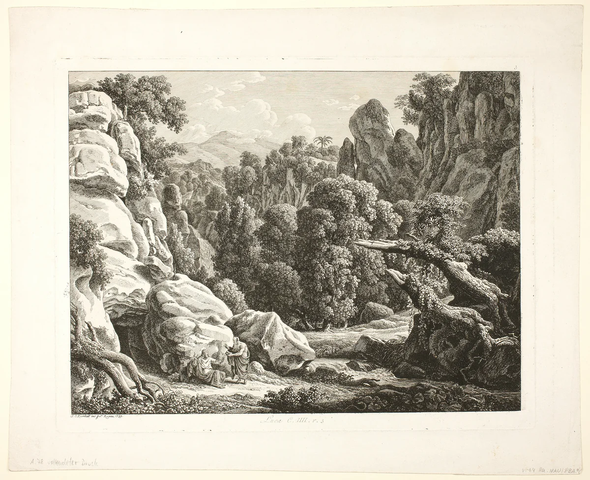 Landscape with the Temptation of Christ by Johann Christian Reinhart, print, 1799
