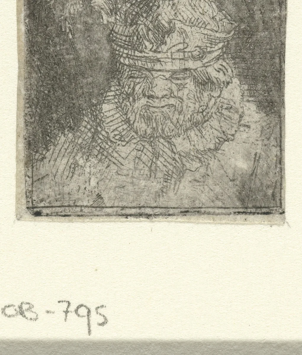 Buste van een man met een gevederde muts by Samuel van Hoogstraten, print, 1648-1678