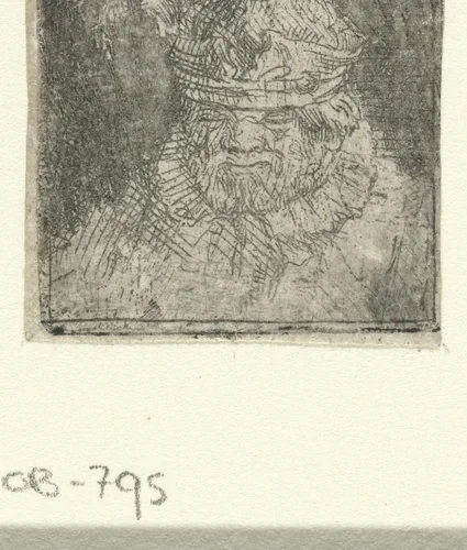 Buste van een man met een gevederde muts by Samuel van Hoogstraten, print, 1648-1678