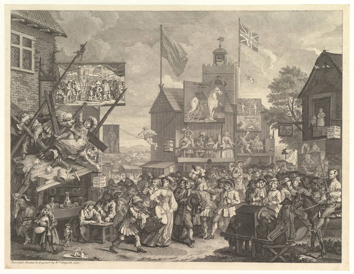 Southwark Fair by William Hogarth, print, 1734