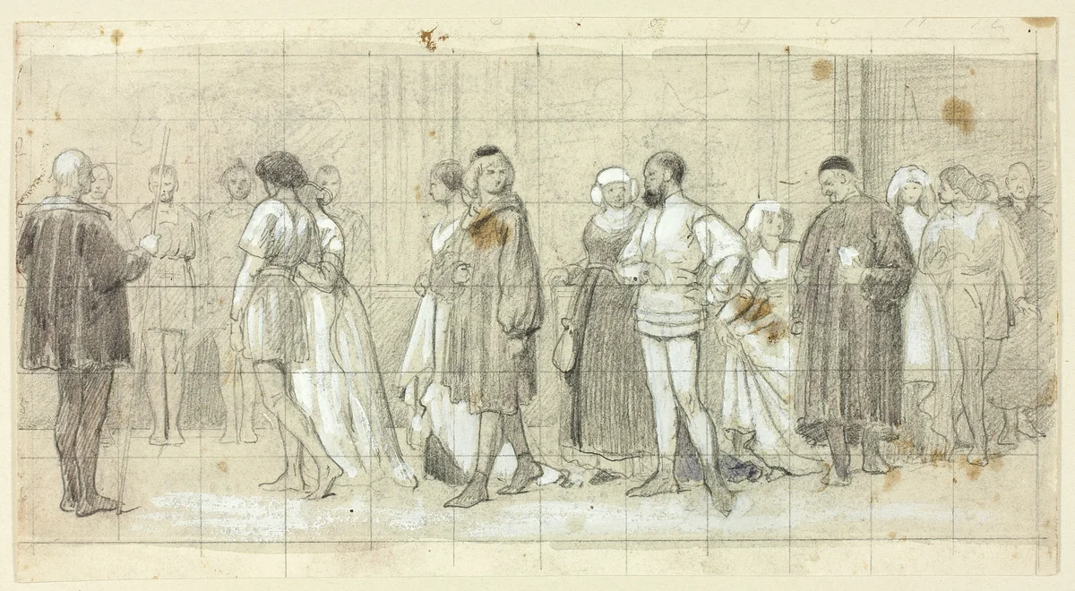 Figures in Procession by Henry Stacy Marks, drawing, 1849-1898