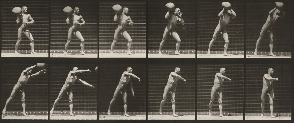 Plate Number 311. Heaving a 75-lb. rock by Eadweard Muybridge, photograph, 1887