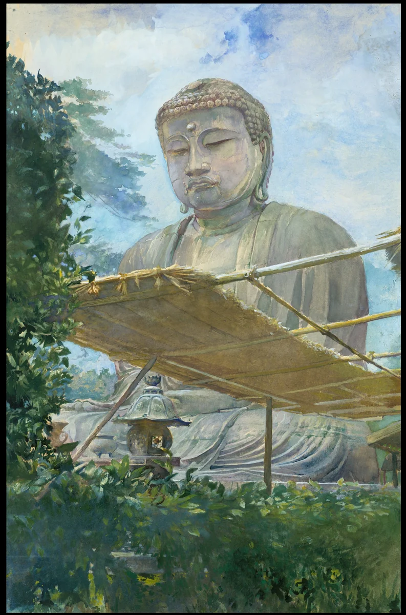 The Great Statue of Amida Buddha at Kamakura, Known as the Daibutsu, from the Priest's Garden by John La Farge, artwork, 1887