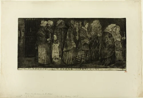Procession in the Crypt of St. Medard by Alphonse Legros, print, 1859