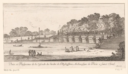 Gezicht op de cascade van Saint-Cloud by Gabriel Perelle, print, 1654