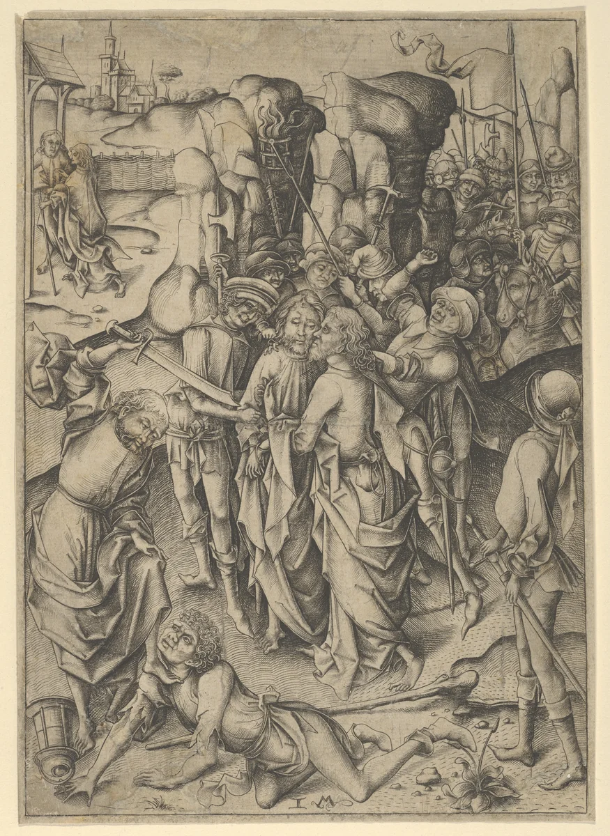 The Betrayal and Capture of Christ by Israhel van Meckenem, print, 1435-1503