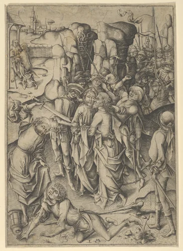 The Betrayal and Capture of Christ by Israhel van Meckenem, print, 1435-1503