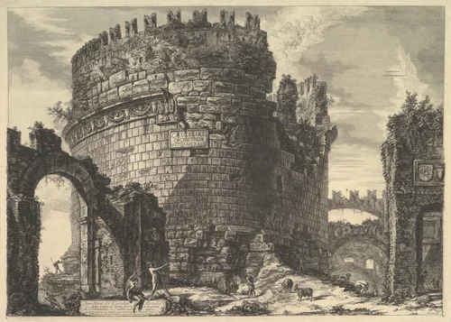The tomb of Caecilia Metella, from Vedute di Roma (Roman Views) by Giovanni Battista Piranesi, print, 1757-1767