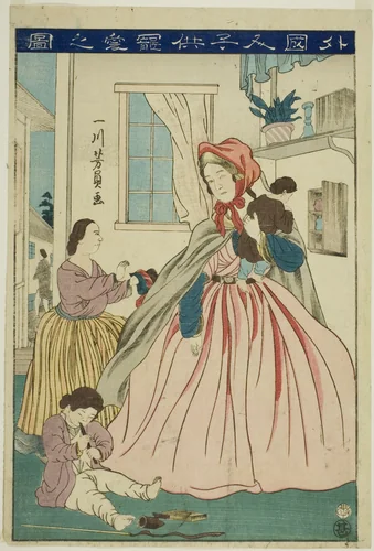 Foreigner Caring for Her Children (Gaikokujin kodomo choai no zu) by Utagawa Yoshikazu, print, 1860