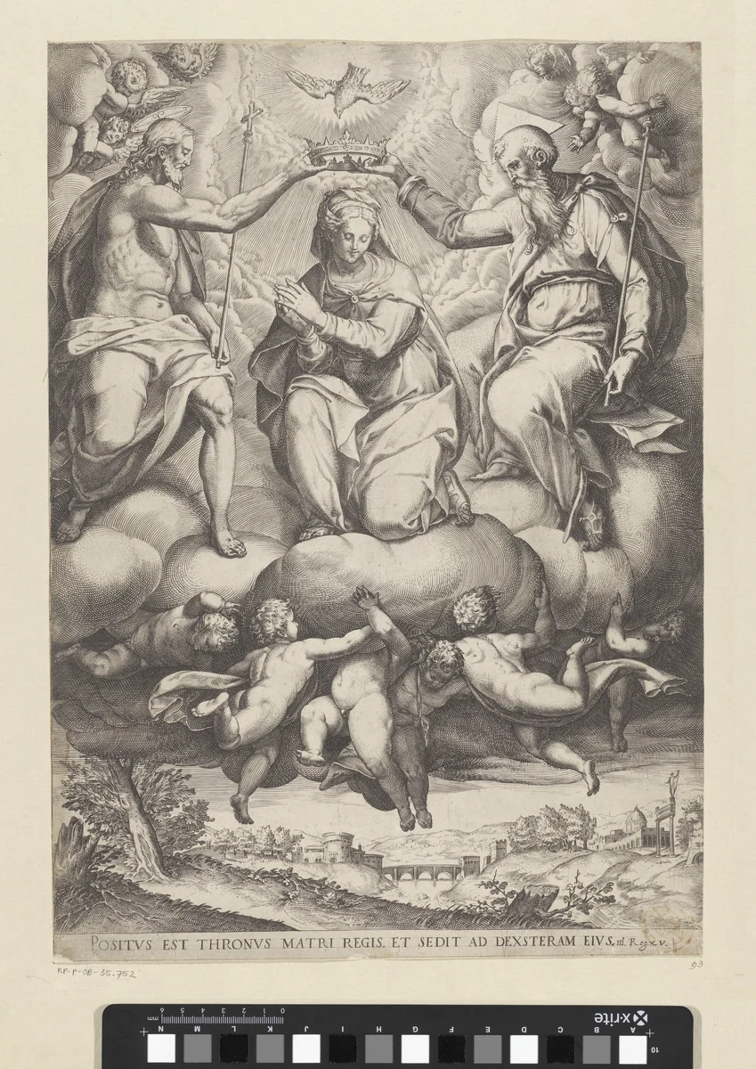 Kroning van Maria by Agostino Carracci, print, 1579-1581