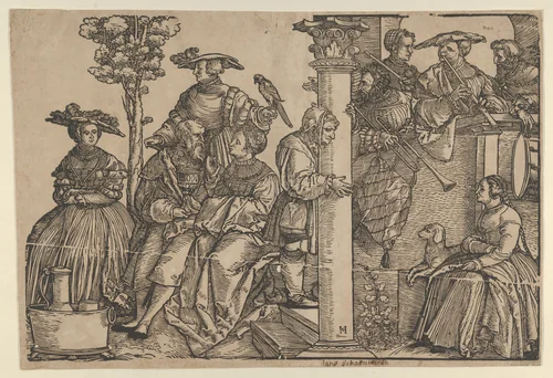 Musicians and Onlookers by Hans Schäufelein, print, 1500-1540