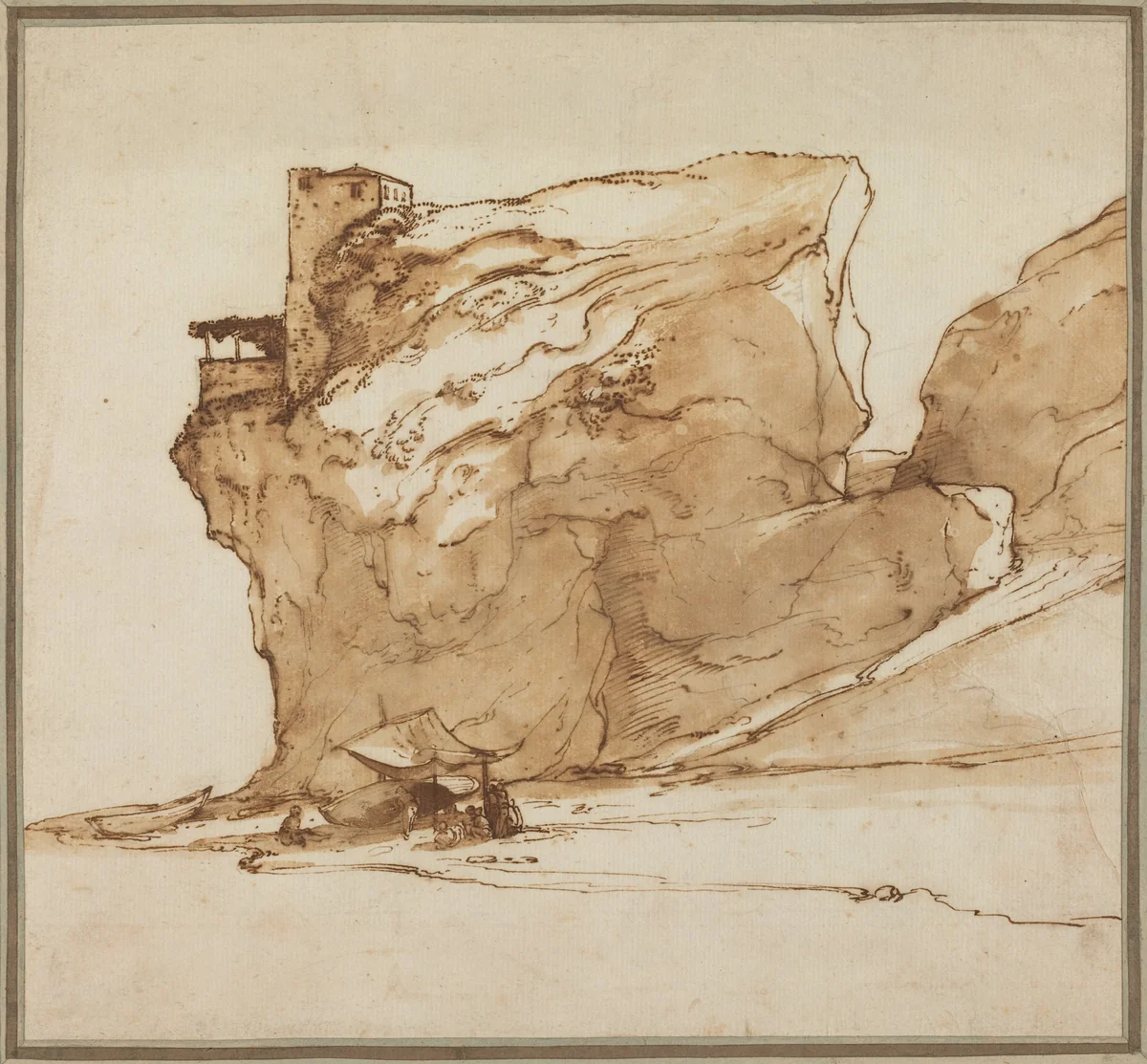 Landscape with a Large Rock by Teodoro Filippo di Liagno, drawing, 1621-1629