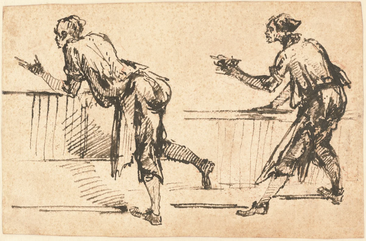 Two Workmen at Tables (recto) by Giovanni Battista Piranesi, drawing, 1770-1779