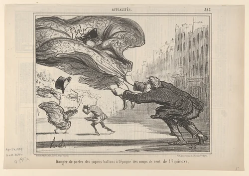 Danger de Porter des Jupes-Ballons, Plate 26 of La Crinolomanie, published in le Charivari, April 3, 1857 by Honoré Daumier, print, 1857