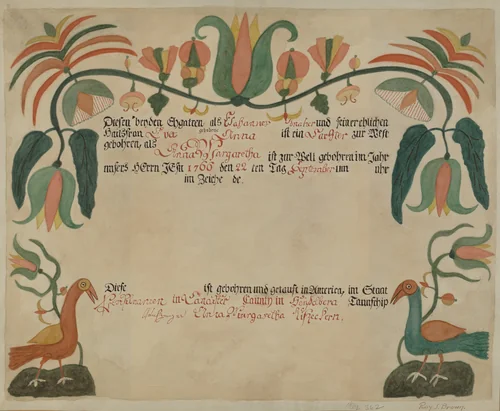 Pa. German Birth and Baptismal Certificate by Roy S. Brown, index of american design, 1935-1942