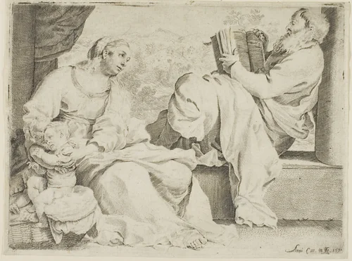 The Holy Family with Saint John the Baptist by Annibale Carracci, print, 1590
