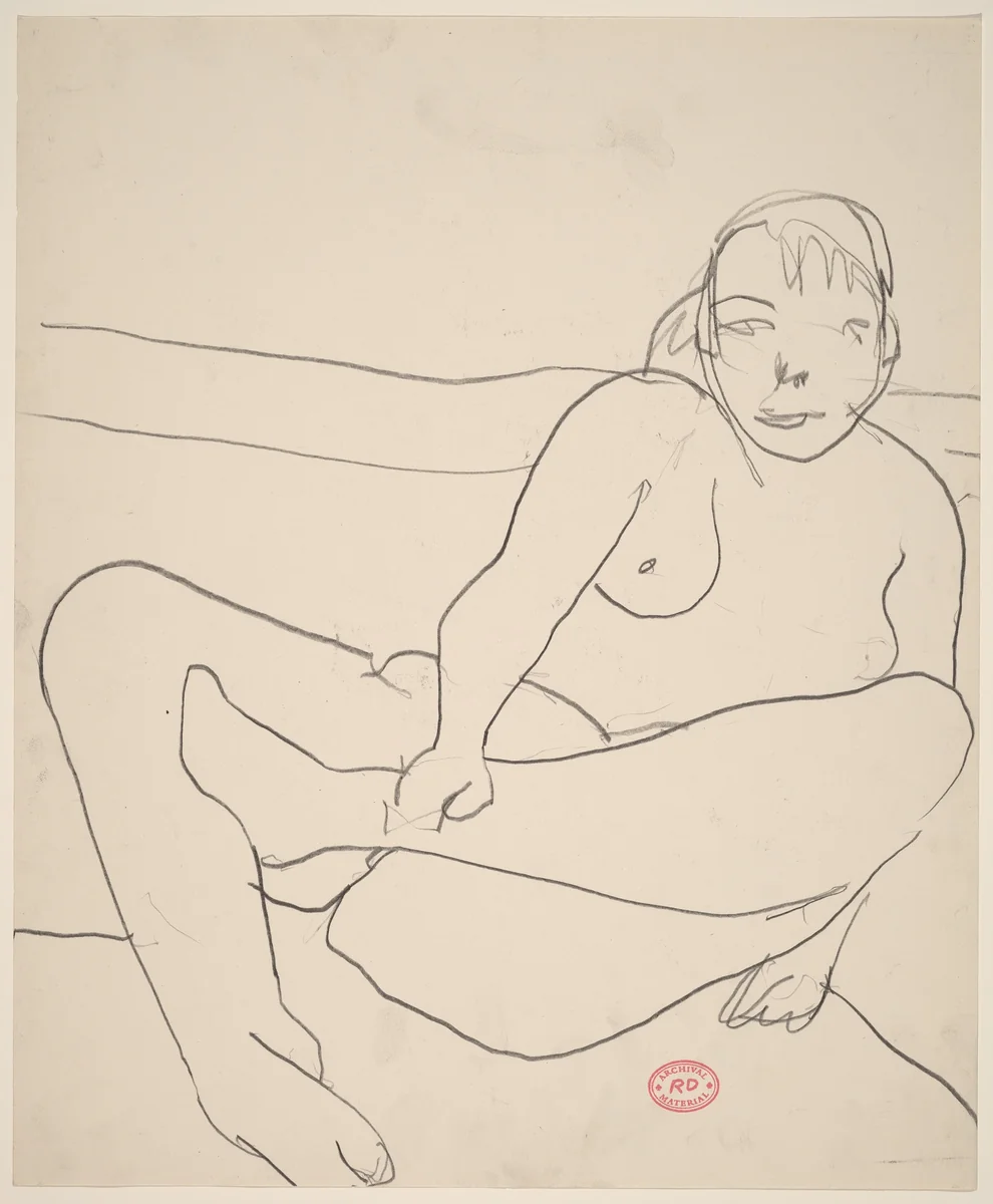 Untitled [female nude leaning back and grasping ankle] by Richard Diebenkorn, drawing, 1955-1967