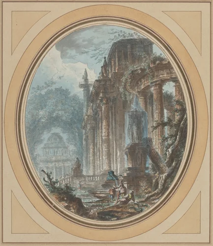 Garden Capriccio with Antique Ruins by Jean Henry Alexandre Pernet, drawing, 1763-1843