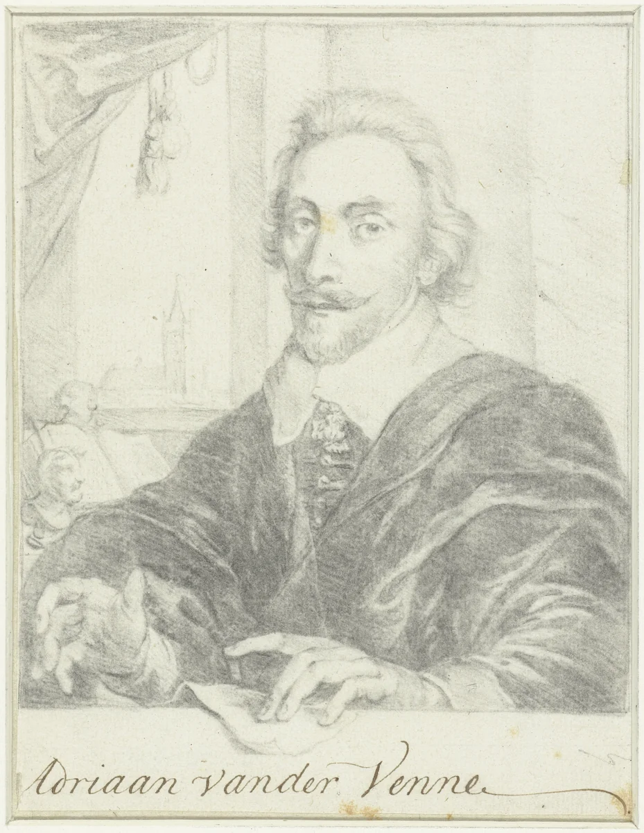 Portret van de schilder Adriaan Pietersz. van de Venne by Wenceslaus Hollar, drawing, 1620-1650
