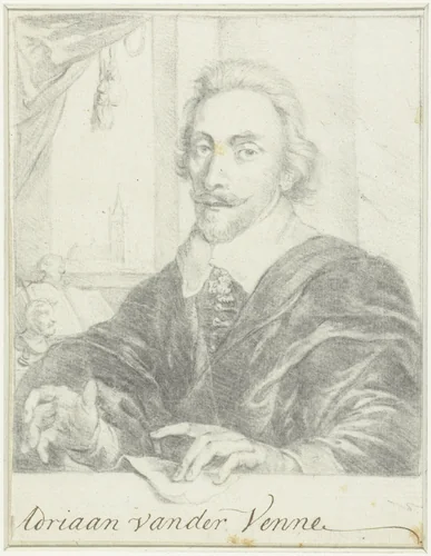 Portret van de schilder Adriaan Pietersz. van de Venne by Wenceslaus Hollar, drawing, 1620-1650