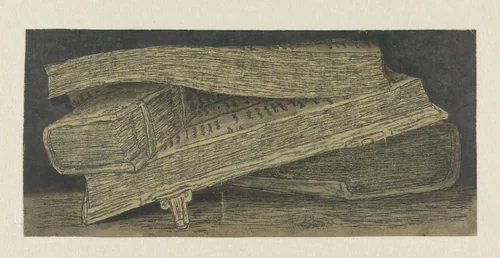 Still Life with Books by Hercules Segers, print, 1618-1622